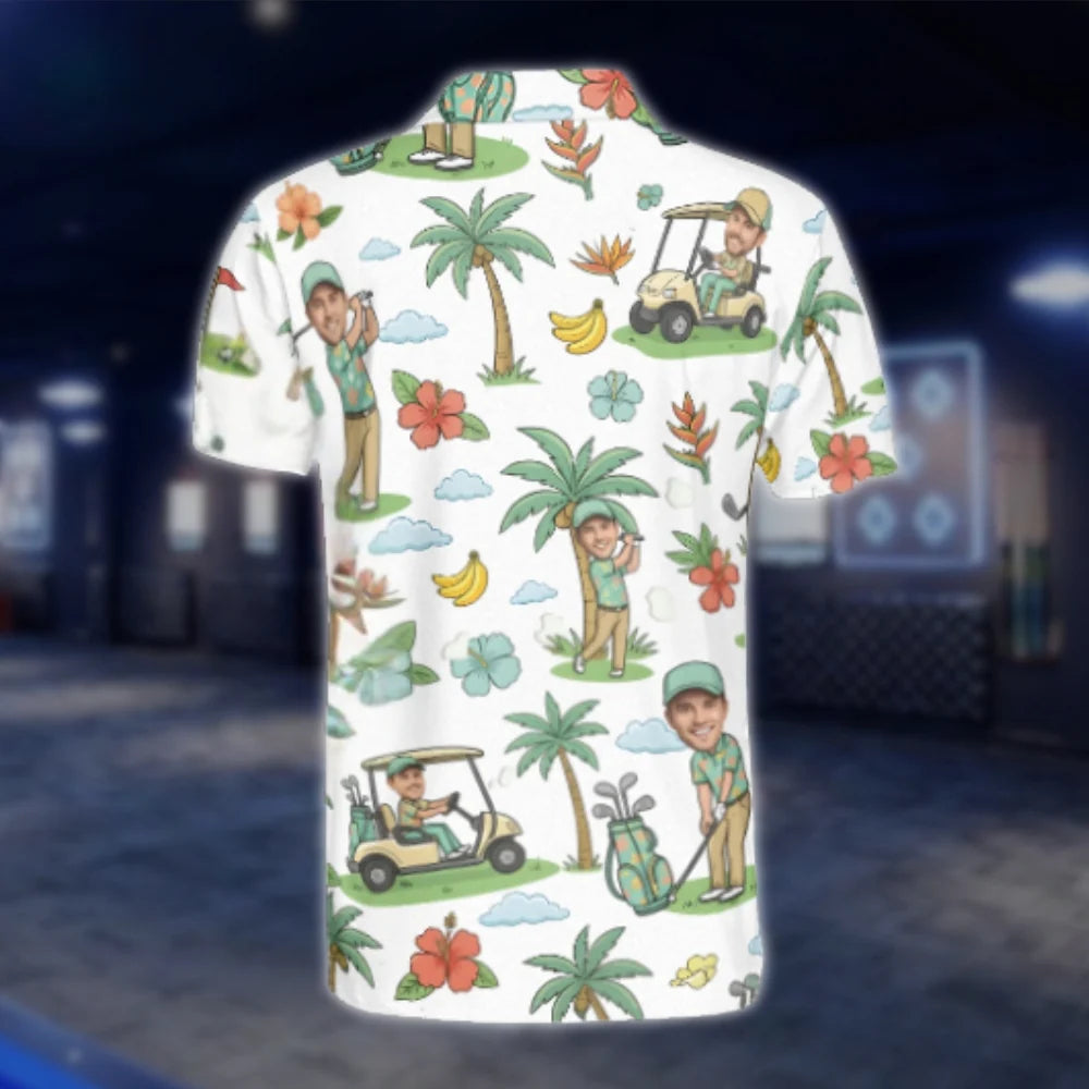 Custom Face Tropical Golf Polo Shirts For Men, Custom Photo Funny Golf Shirts GOF0228