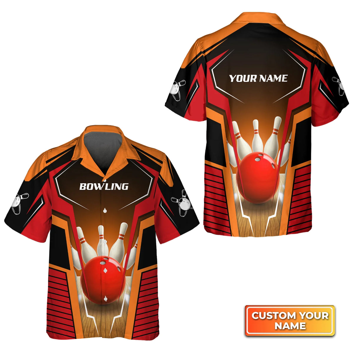 Mens Bowl Pin And Red Bowling Ball Personalized Name 3D Hawaiian Shirt For Bowler QB95 ORN0294