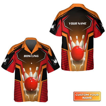 Mens Bowl Pin And Red Bowling Ball Personalized Name 3D Hawaiian Shirt For Bowler QB95 ORN0294