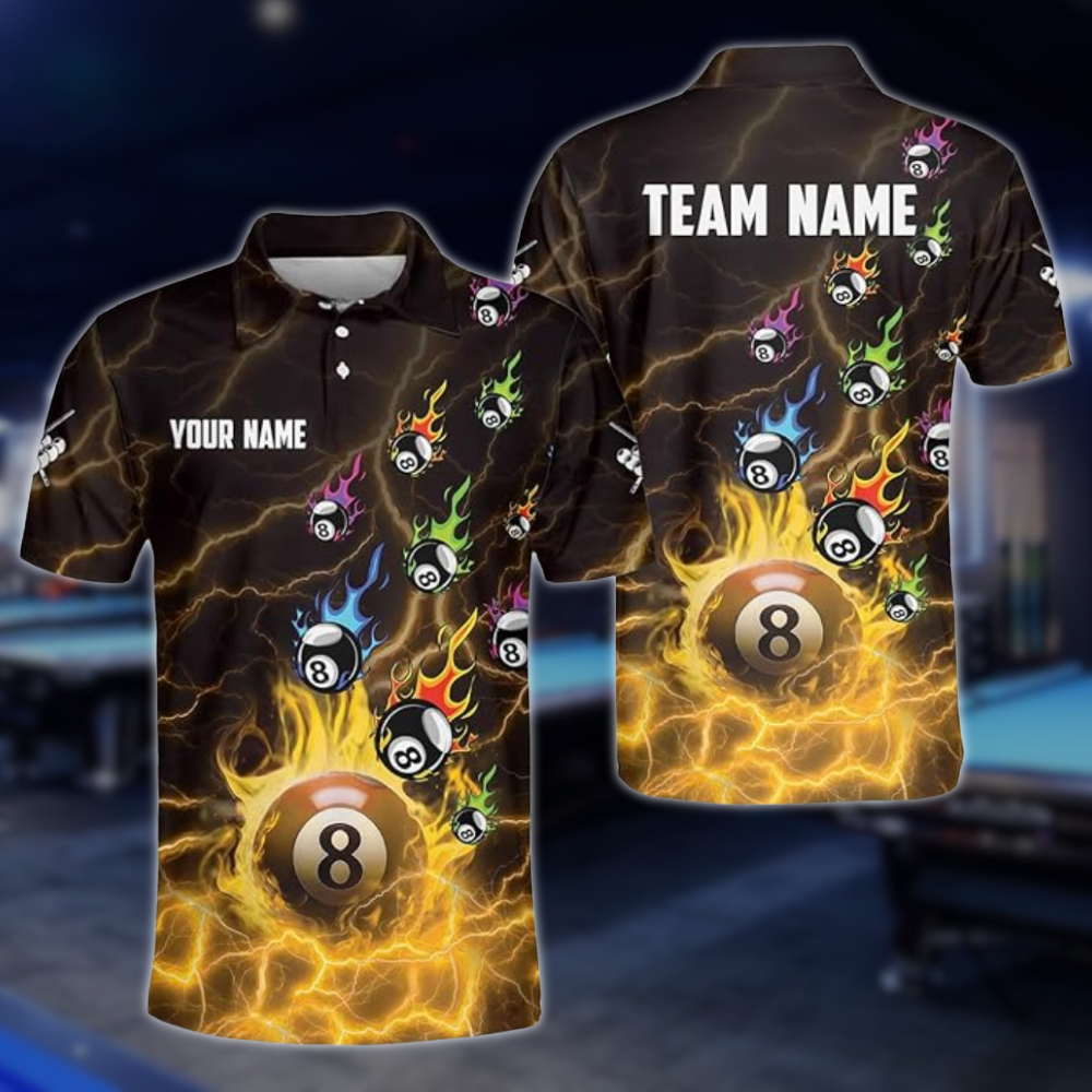Custom Flame 8 Ball Billiard Polo Shirt For Mens, Custom Flame Billiard Team Shirts BLD0216