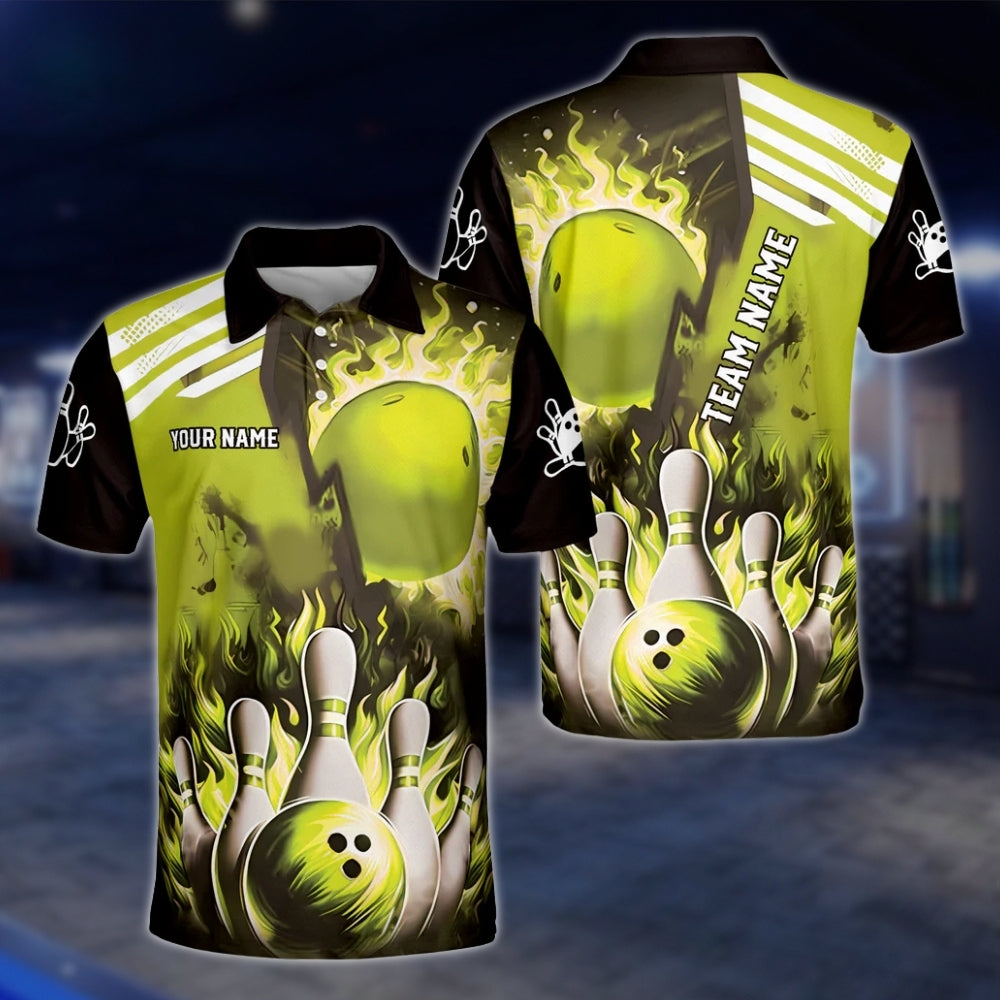Custom Fire Pins And Ball Bowling Polo Shirt For Mens, Custom Flame Bowling Shirts Team BZ0180 BOW0492