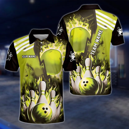 Custom Fire Pins And Ball Bowling Polo Shirt For Mens, Custom Flame Bowling Shirts Team BZ0180 BOW0492