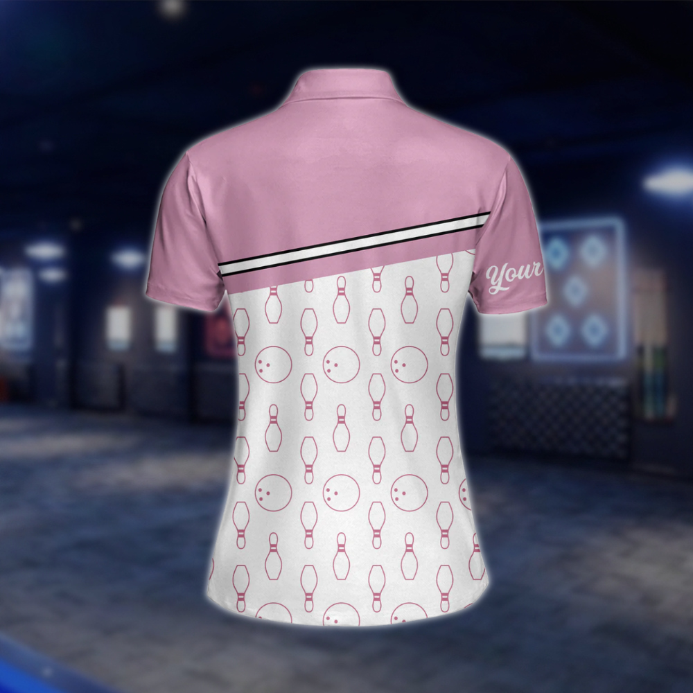 Custom Get Your Mind Out Of The Gutter Women's Pink Bowling Polo Shirt, Custom Funny Bowling Shirts For Ladies BW0055 BOW0275