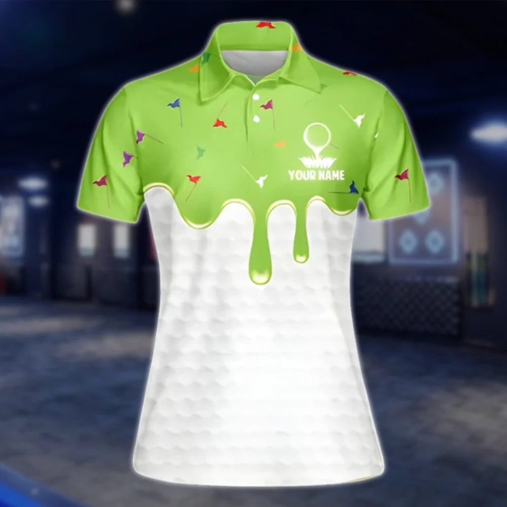 Personalized White And Pink Ice Cream Golf Polo Shirts Women, Custom Womens Ice Cream Golf Shirts GOF0300