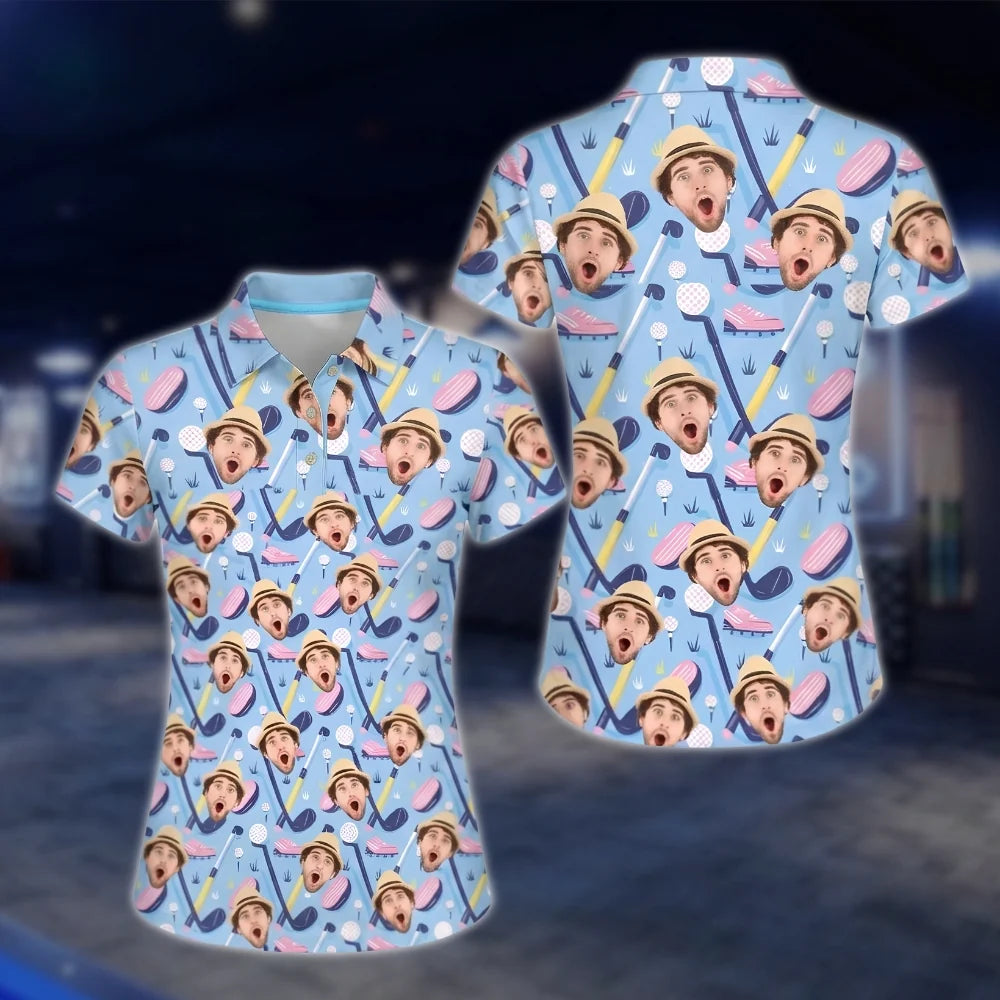Custom Funny Face Matching Golf Shirts For Men And Women, Custom Photo Matching Couple Golf Shirts GOF0177