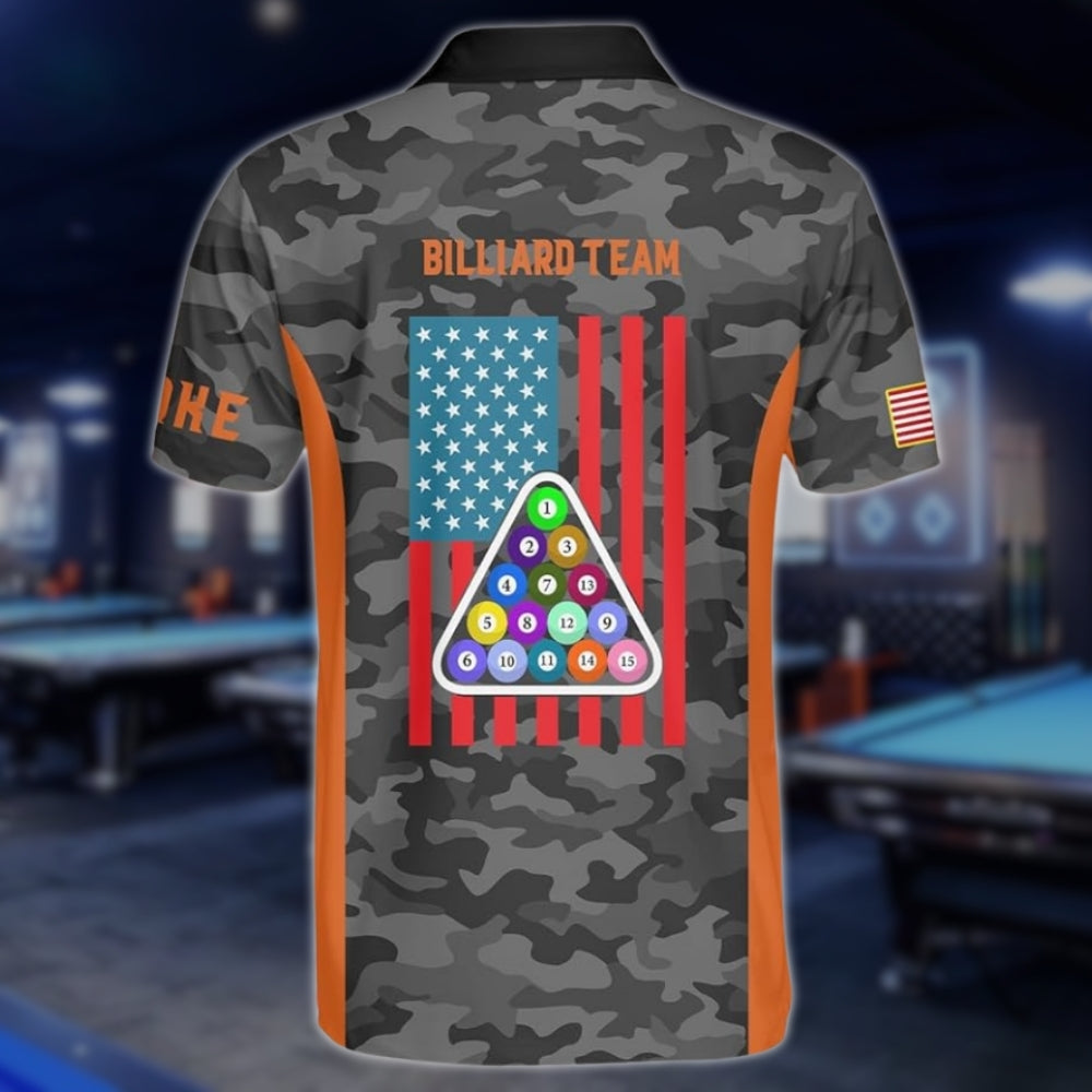 Custom Camo Billiard Jersey For Mens, Custom Camo American Flag Billiard Team Shirts BLD0153