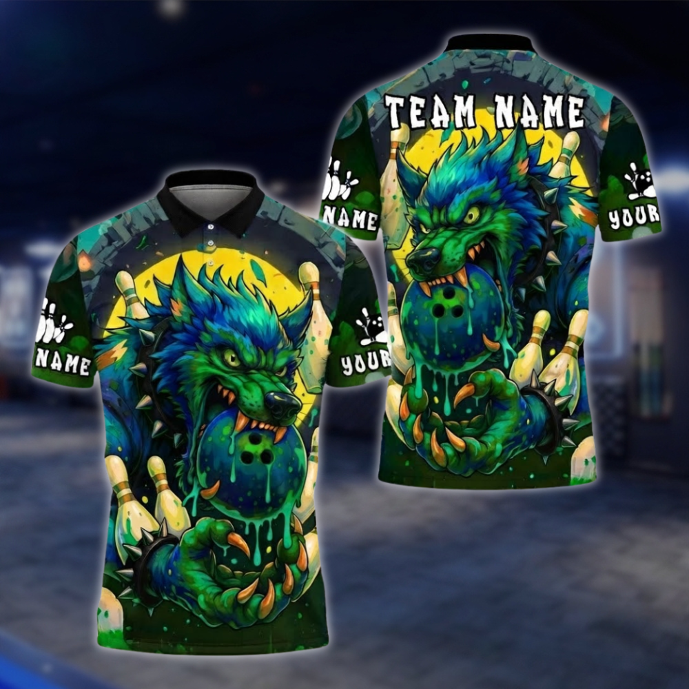 Personalized Wolf Colorful Bowling Mens Polo Shirt, Custom Wolf Bowling Team Shirt BE0215 BOW0156