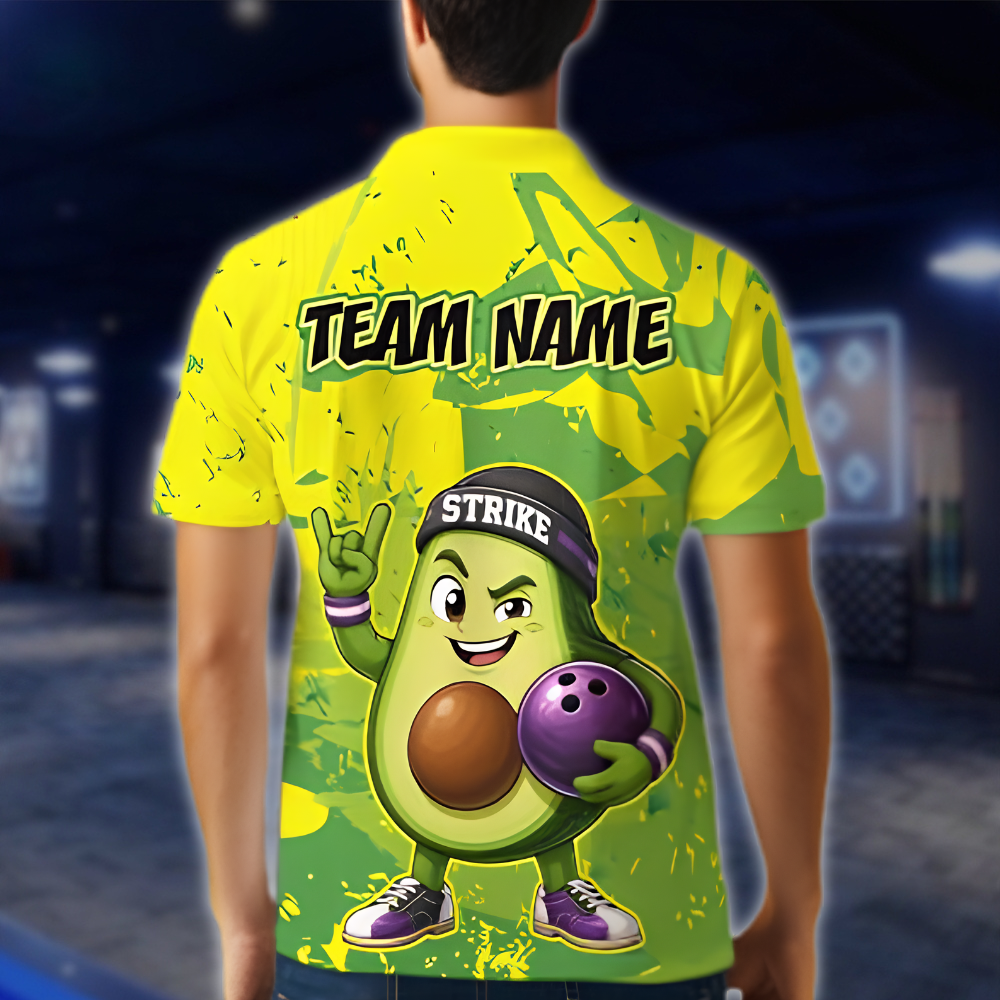 Personalized Avocado Fun Men's Green Bowling Polo Shirt, Custom Avocado Bowling Shirt Team BZ0903 BOW0040