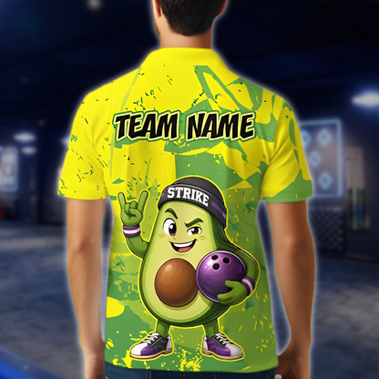 Personalized Avocado Fun Men's Green Bowling Polo Shirt, Custom Avocado Bowling Shirt Team BZ0903 BOW0040