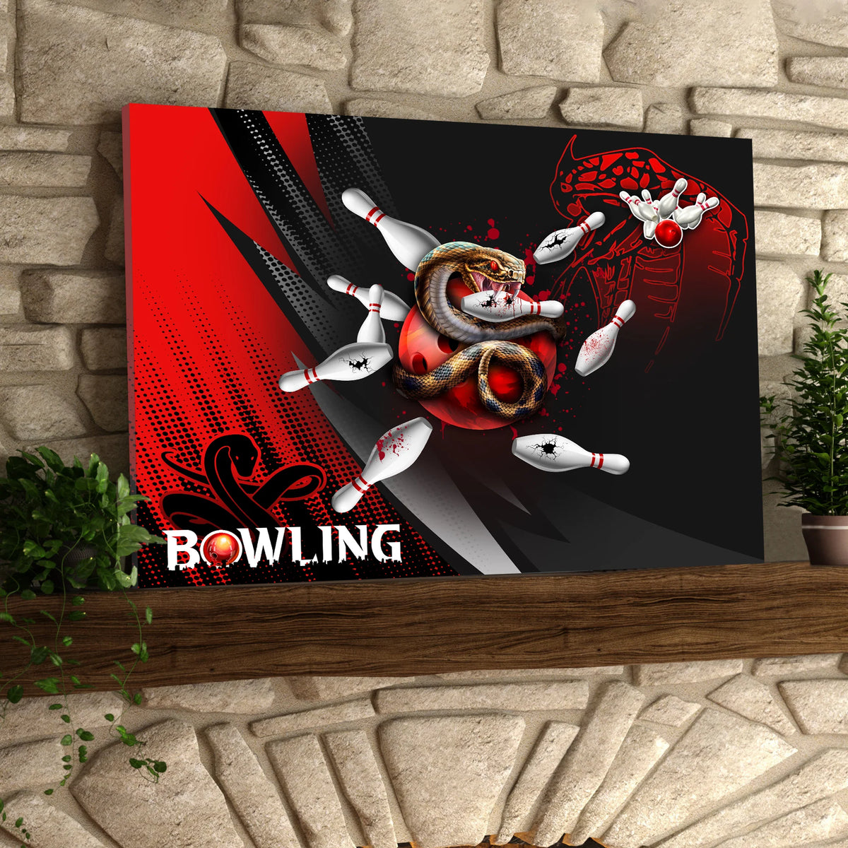 Strike Bloody Snake Bowling Ball On Fire Graphic Printed Canvas Bowl Game Living Room Decor Gift For Bowlers ORN0154