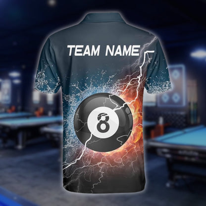 Custom Flame Thunder 8 Ball Billiard Men Polo Shirts, Custom 8 Ball Billiard Team Shirts BLD0096