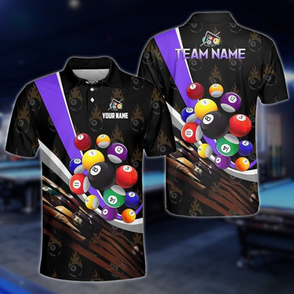 Flaming 8 Ball Custom Billiard Team Polo Shirts For Mens, Custom Pool Billiard Shirts BLD0222