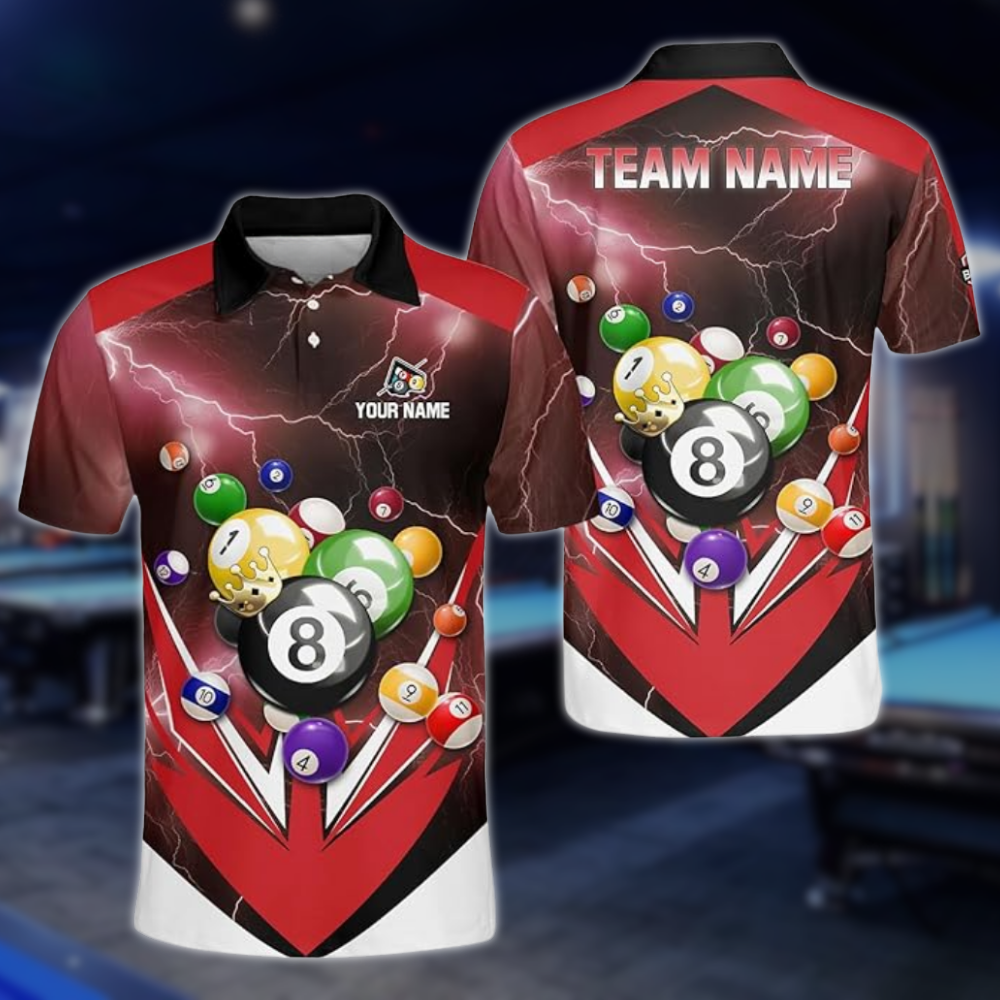 Custom Green Thunder Billiard Men Polo Shirt, Custom Pool Billiard Team Shirts BLD0223