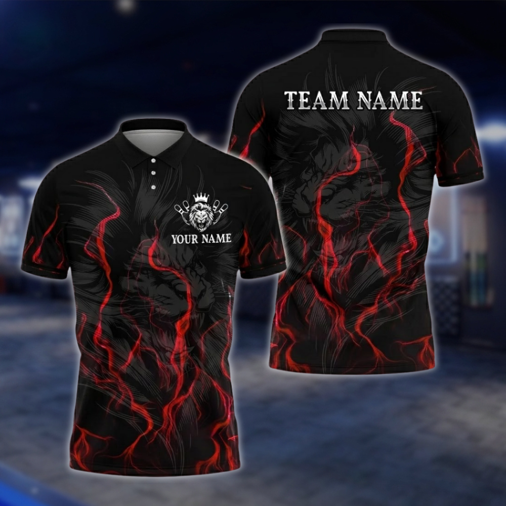 Personalized Lion Bowling Polo Shirt For Men Black Blue, Custom Lion Bowling Shirt For Team BZ0747 BOW0172