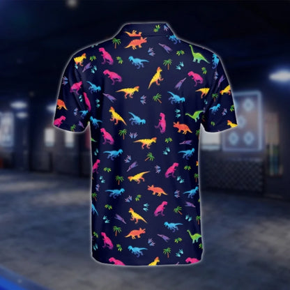 Dinosaur Colorful Golf Polo Shirt Mens, Dinosaur Golf Shirt GOF0138