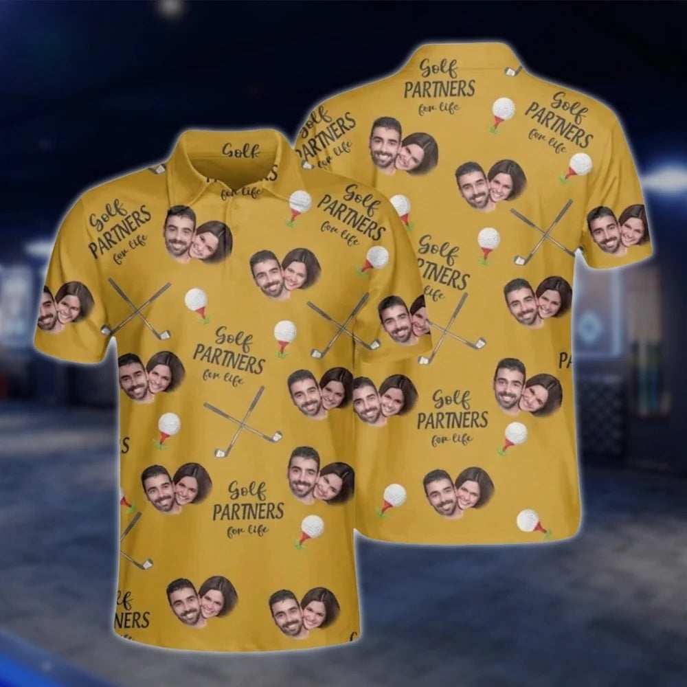 Custom Face Golf Partners For Life Golf Polo Shirts For Men, Custom Photo Couple Golf Shirts GOF0253