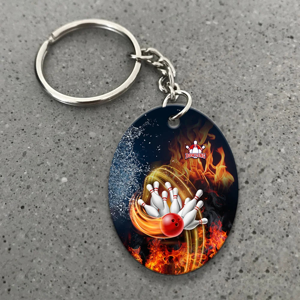 Red Bowl And Pins In Water And Fire Personalized Name 3D Keychain ORN0188