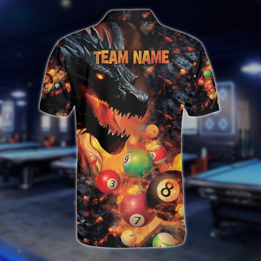 Custom Dragon Billiard Polo Shirt For Men, Custom Dragon Flame Pool Billiard Team Shirts BLD0210