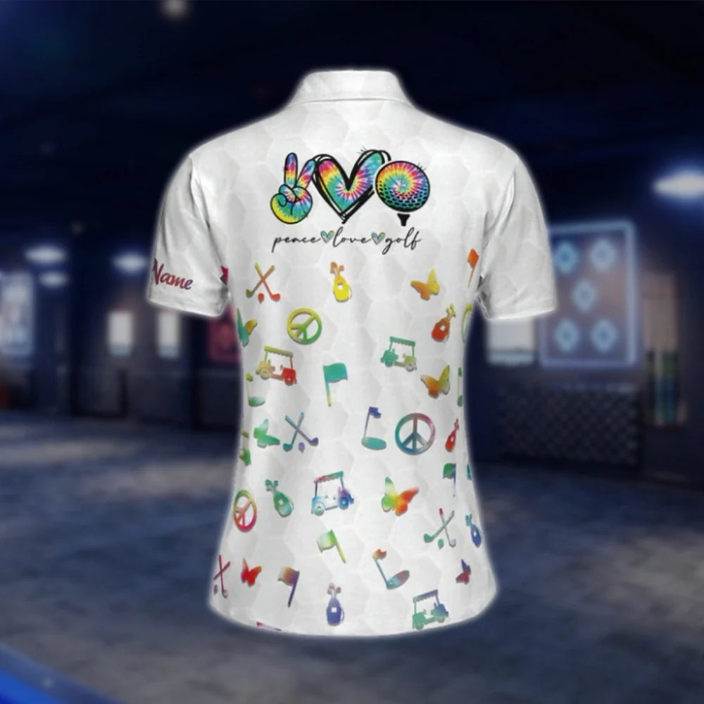 Peace Love Golf Women's Golf Shirts, Ladies Colorful White Golf Shirts GOF0003