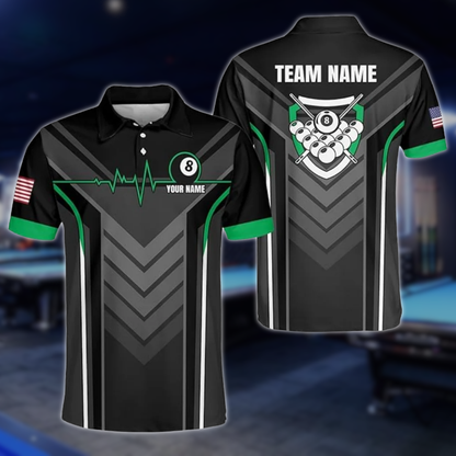 Custom Team 8 Ball Black Billiard Polo Shirt For Mens, Custom Pool Billiard Shirts BLD0178
