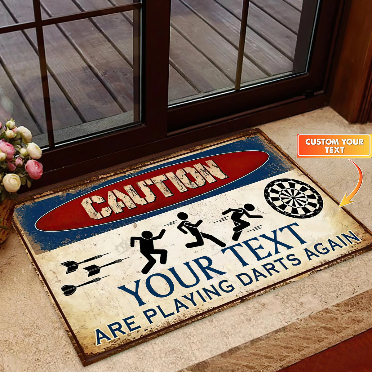 Caution Are Playing Darts Again Personalized Doormat Gift For Darts Player ORN0157