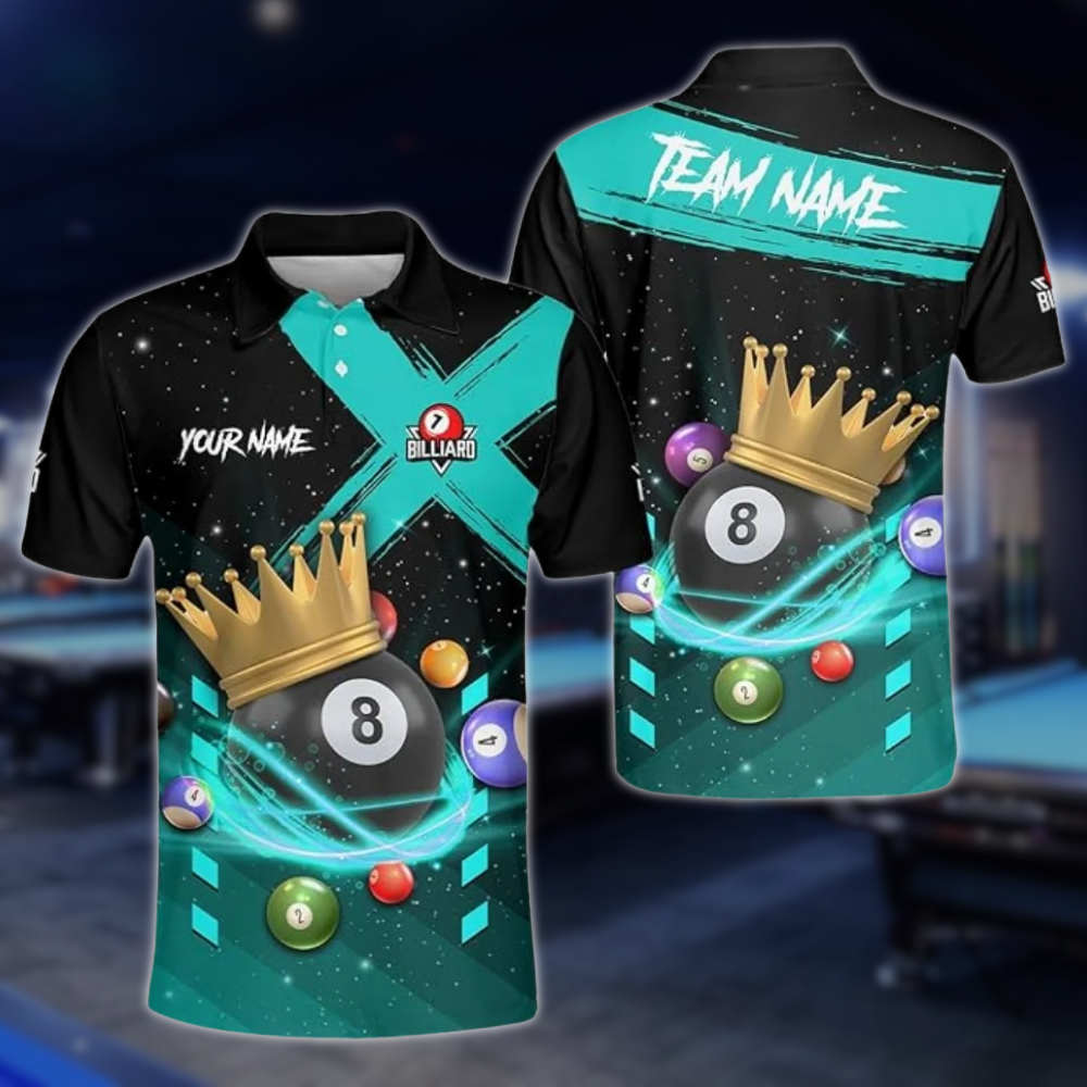 Custom King 8 Ball Polo Shirt For Men, Custom Pool Billiard Team Shirts BLD0177
