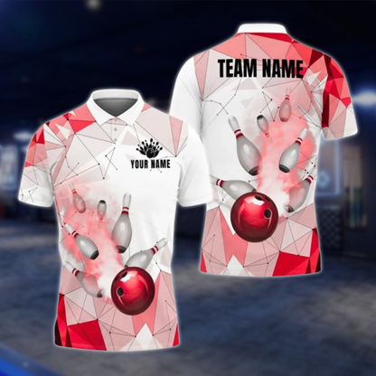 Personalized Mens Blue White Bowling Polo Shirt, Custom Team Bowling Shirt BZ0806 BOW0100