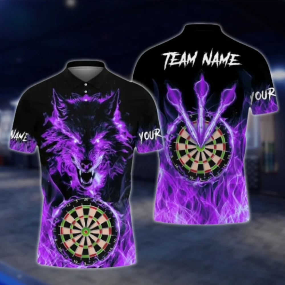 Custom Wolf Fire Blue Men's Dart Polo Shirt, Custom Wolf Darts Shirts For Team DAT0423