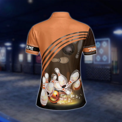 Custon Team Orange Black Womens Bowling Polo Shirt, Custom Bowling Shirt For Ladies BZ0261 BOW0235