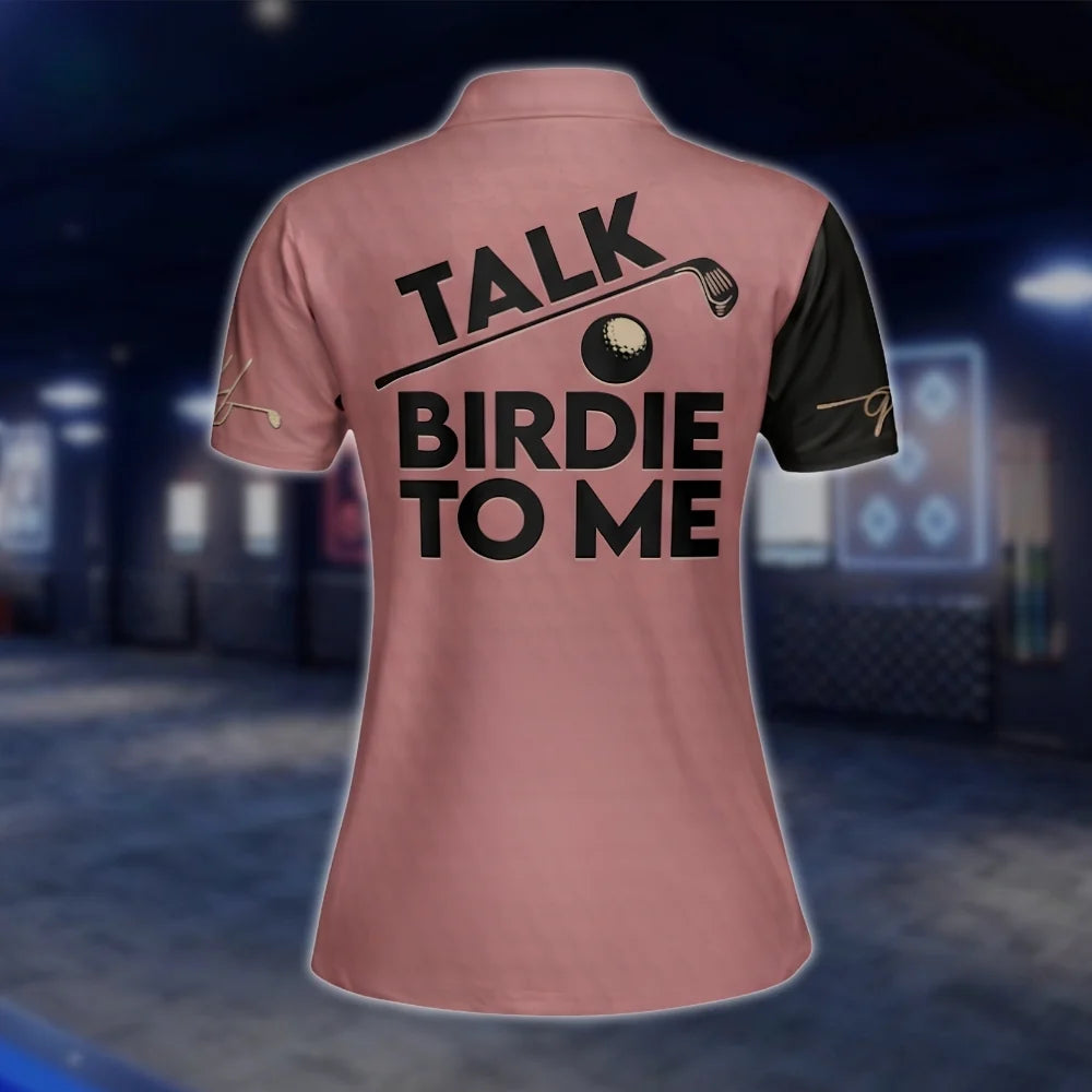 Custom Talk Birdie To Me Women's Skull Golf Polo Shirt Pink, Custom Funny Golf Shirt For Ladies GOF0112