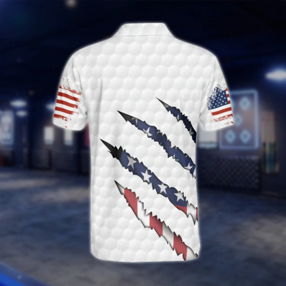 Custom American Flag White Golf Polo Shirts For Men, Personalised Patriotic Golf Shirts GOF0265