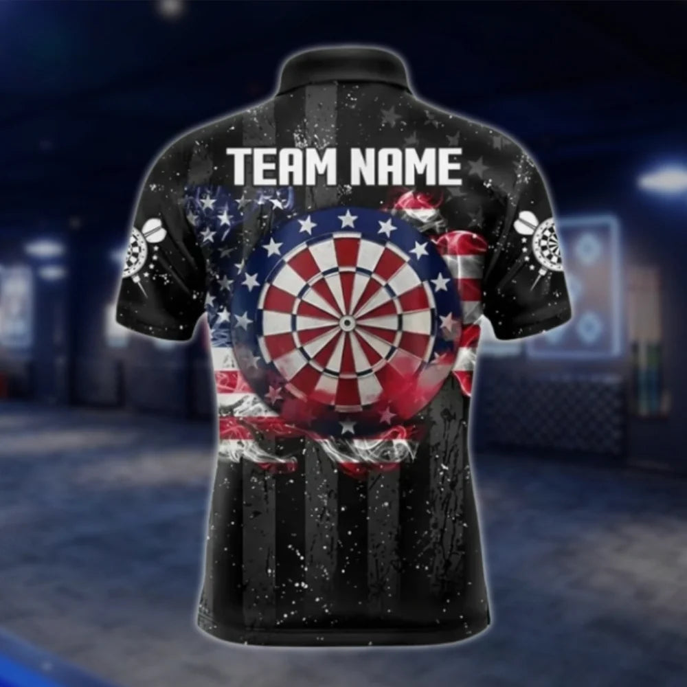Custom American Flag Smoke Darts Men Polo Shirt, Custom Patriotic Dart Team Shirts DAT0340