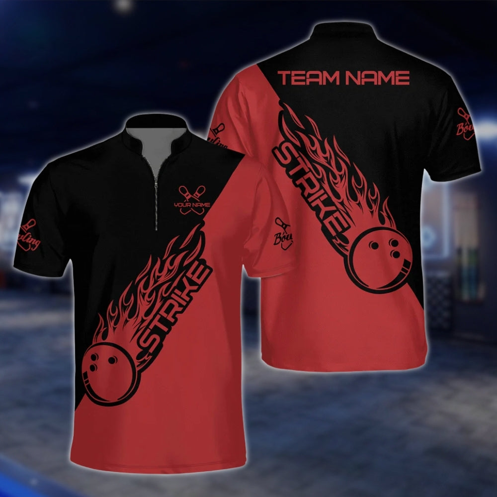 Custom Flame Ball Blue Black Bowling Mens Jersey, Custom Team Bowling Shirts BZ0129 BOW0455