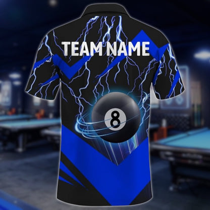 Custom Blue Lightning 8 Ball Billiard Men Polo Shirt, Custom 8 Ball Billiard Team Shirts BLD0192