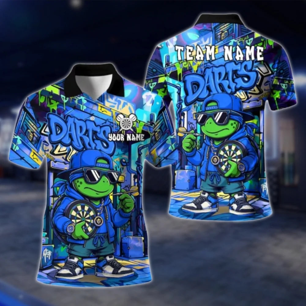 Turtle Graffiti Custom Mens Dart Polo Shirt Purple, Custom Turtle Darts Team Shirts DAT0410