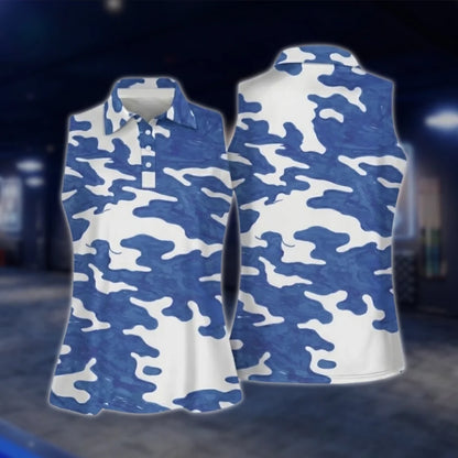Matching Camouflage Blue Golf Shirt Men And Women, Camo Couple Matching Golf Shirts GOF0090