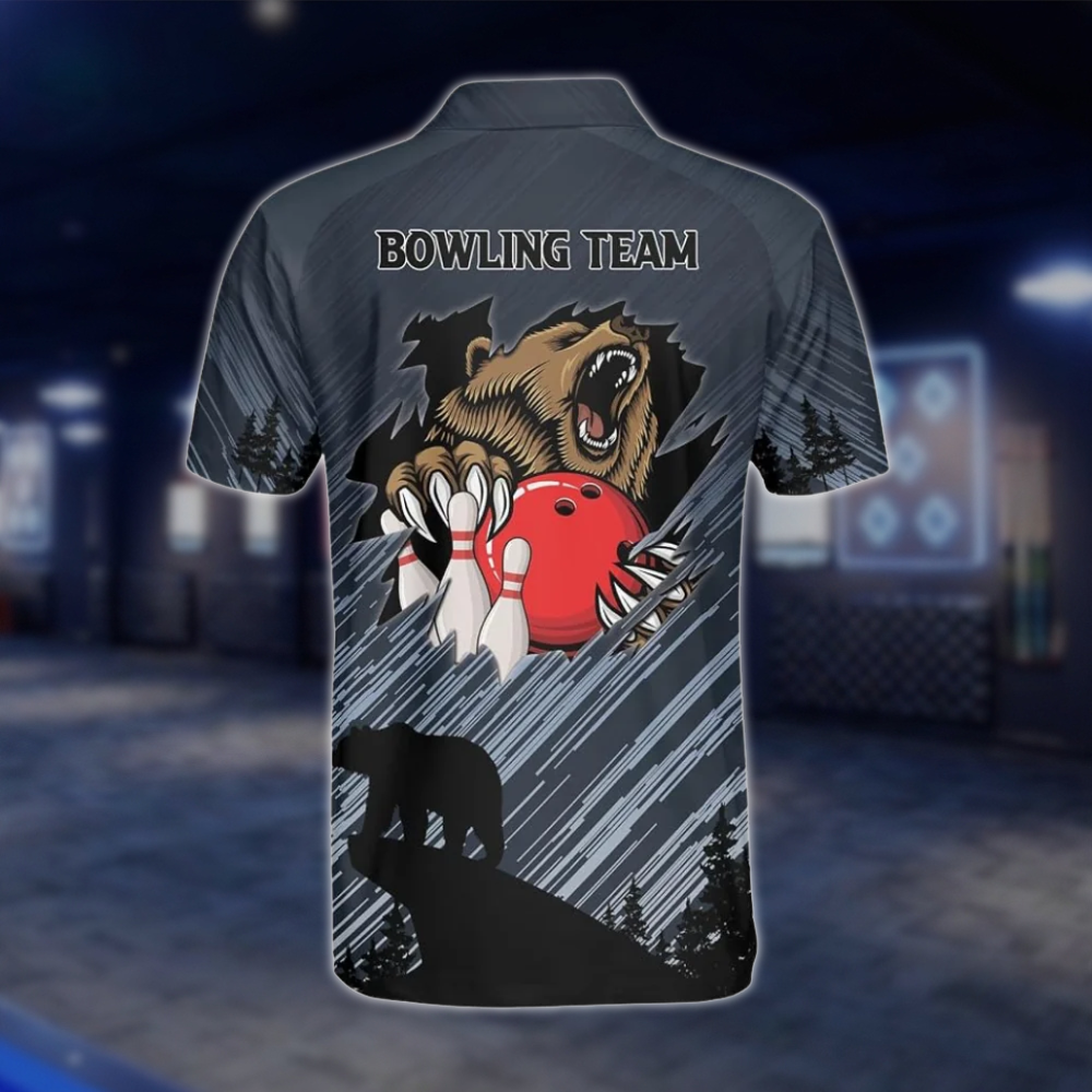 Personalized Bear Meteor Bowling Polo Shirt For Men, Custom Bear Bowling Team Shirt BZ0787 BOW0120
