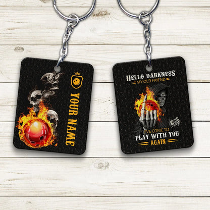 Bowling Skull Hello Darkness My Old Friend Personalized Name Keychain Gift For Bowler ORN0192