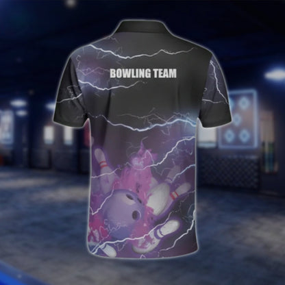 Custom Flame Purple Black Bowling Jersey For Mens, Custom Team Flame Bowling Shirts BZ0044 BOW0445