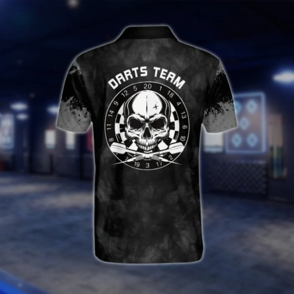 Custom Mens Skull Dart Polo Shirt Black, Custom Skull Darts Team Shirts DAT0469