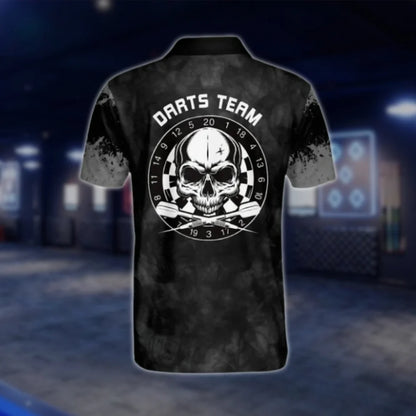 Custom Mens Skull Dart Polo Shirt Black, Custom Skull Darts Team Shirts DAT0469
