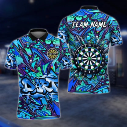 Personalized Graffiti Dart Team Polo Shirt For Men, Custom Graffiti Dart Shirts DAT0321