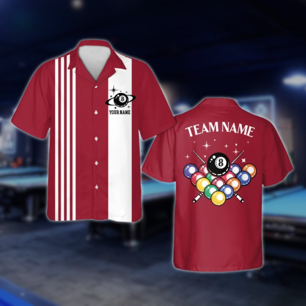 Custom Retro Black And White Billiard Hawaiian Shirt For Mens, Custom Retro Billiard Team Shirts BLD0088