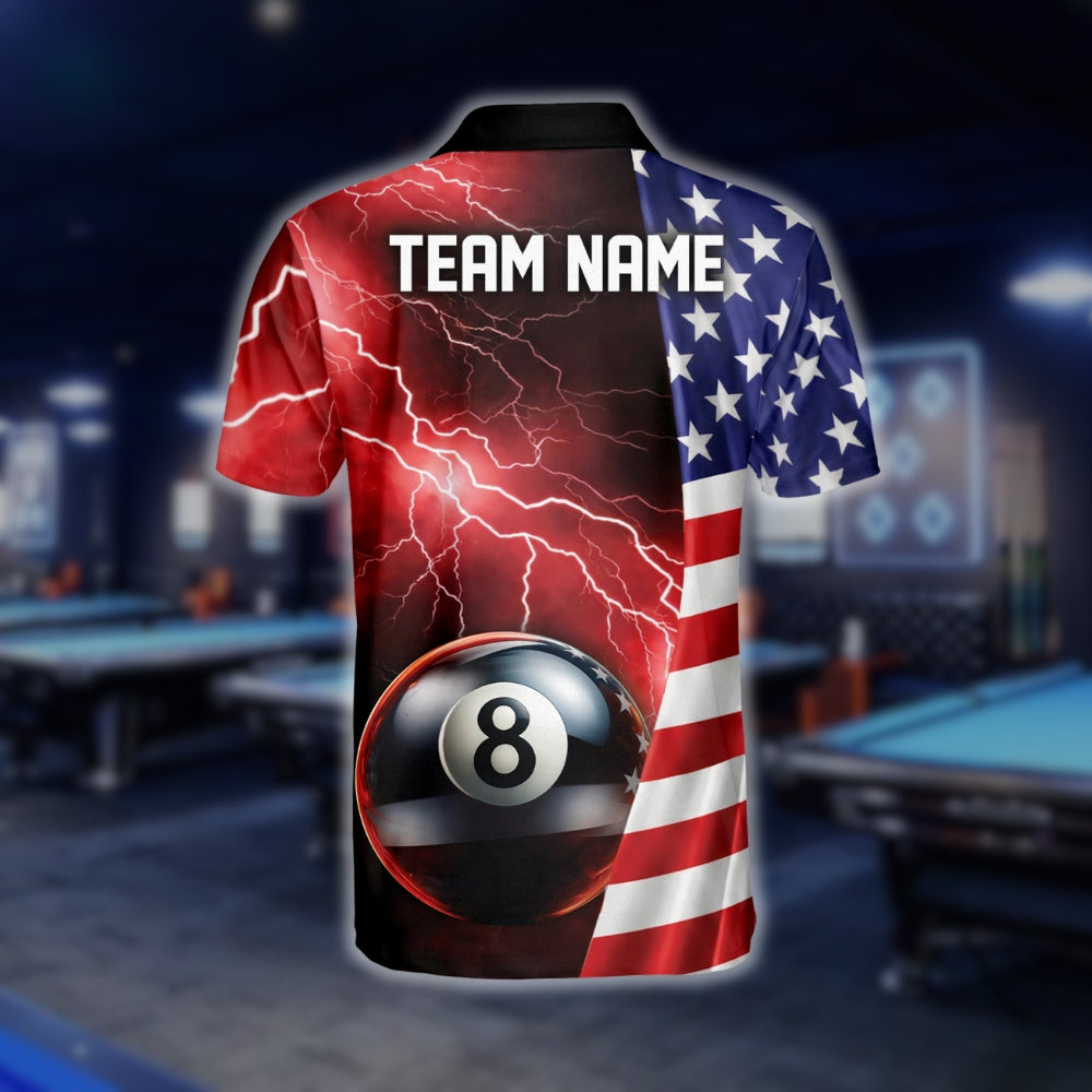 Custom USA Flag 8 Ball Polo Shirt Mens, Custom Patriotic Billiard Shirts For Team BLD0085
