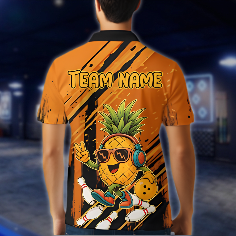 Personalized Pineapple Funny Bowling Mens Polo Shirt, Custom Pineapple Team Bowling Shirt BZ0910 BOW0026