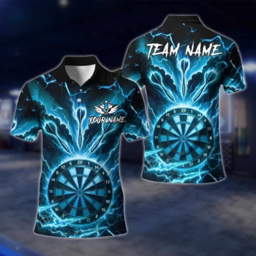 Custom Thunder Cyan Dart Polo Shirt For Men, Custom Team Thunder Darts Shirts DAT0370