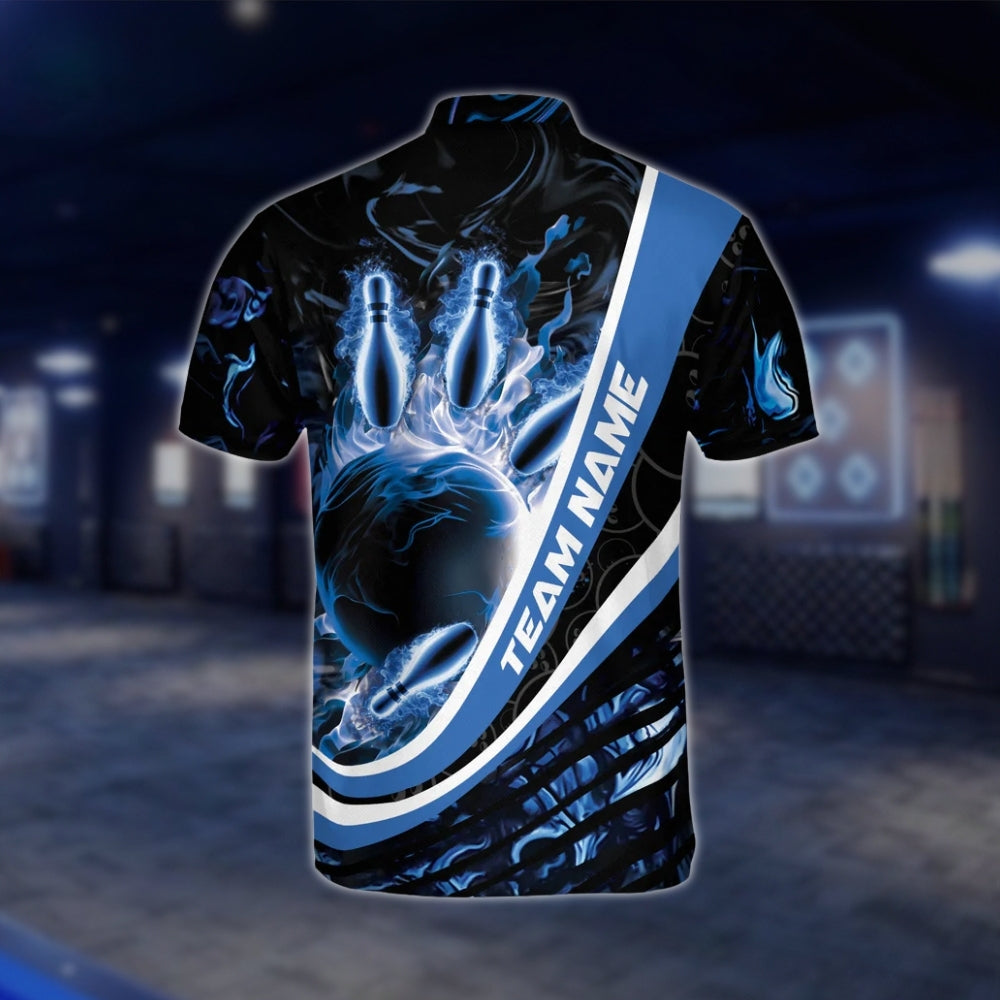 Custom Blue Flame Bowling Jersey For Mens, Custom Flame Bowling Shirts BZ0128 BOW0456