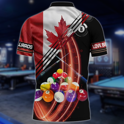 Canada Flag Custom Billiard Polo Shirt For Mens, Custom Canada Patriotic Billiard Team Shirts BLD0250