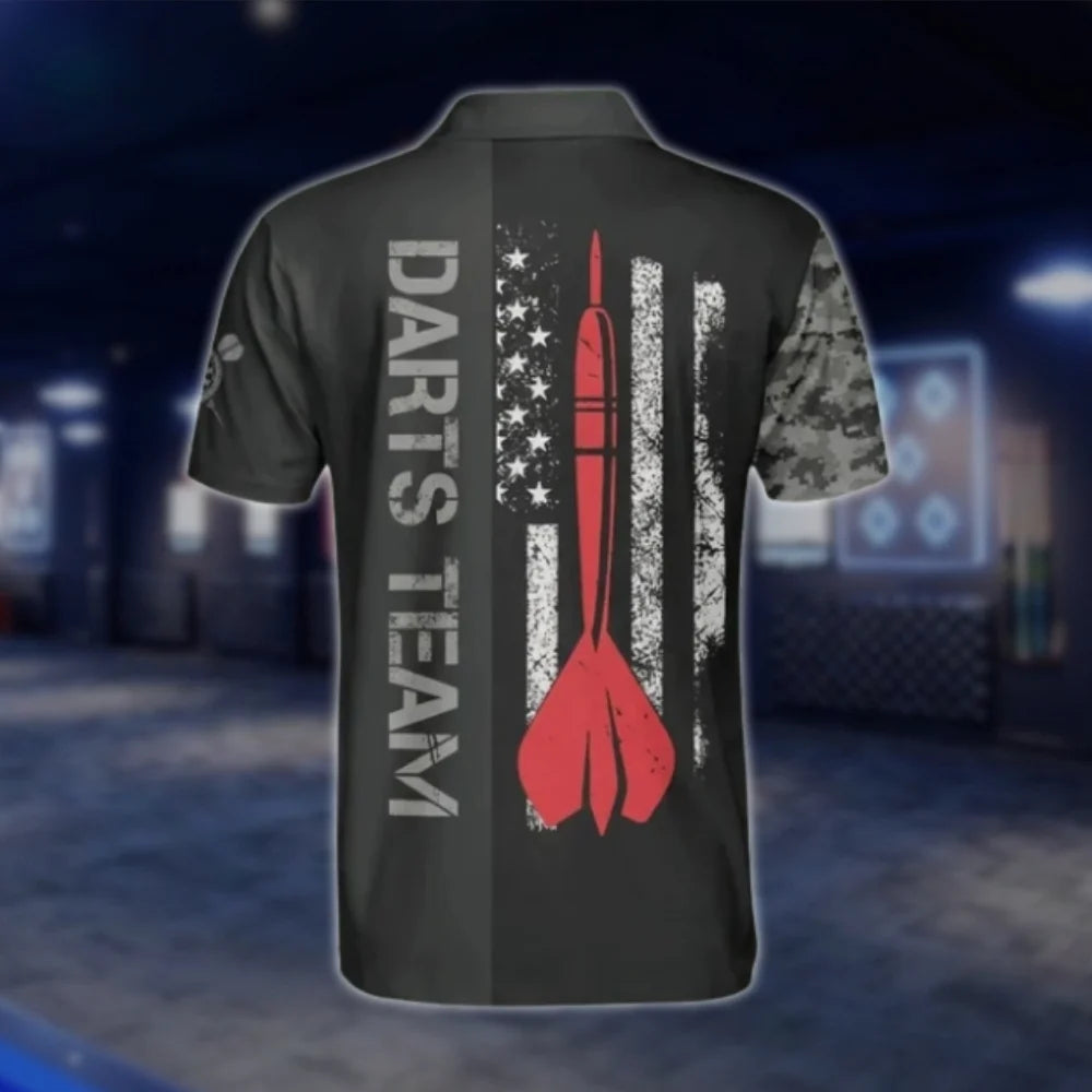 Personalized Skull Camo Black Dart Polo Shirt For Men, Custom Skull Dart Team Shirts DAT0240