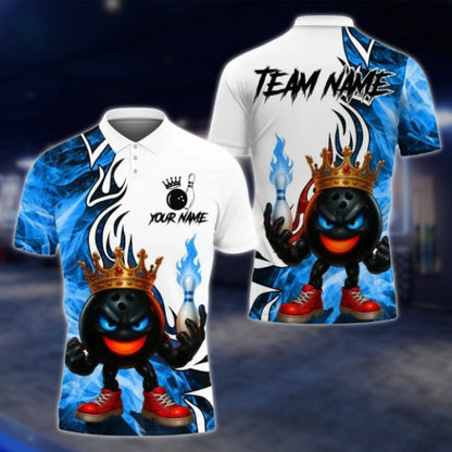 King Balll Fire Custom Mens Bowling Polo Shirt, Custom Flame Bowling Team Shirts BE0128 BOW0436